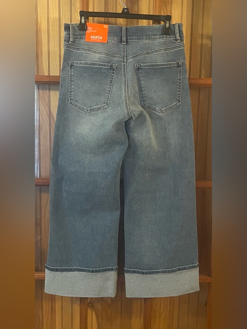 Wide Leg Crop Cuffed Blue Jeans - Picture 2 of 4